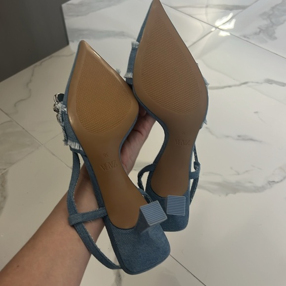 Zara Blue Denim Women's Heels with Crystal Embellishments - Picture 6 of 7